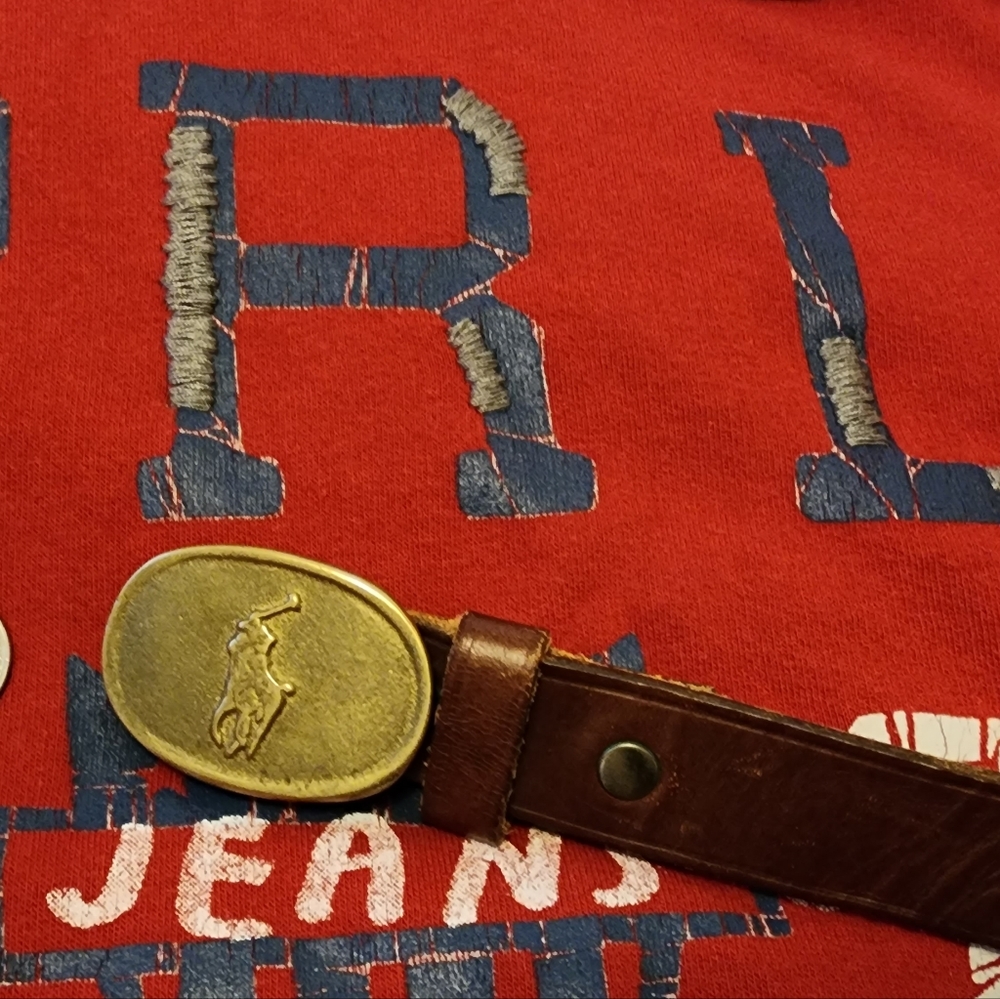 VINTAGE RALPH LAUREN BELT POLO PONY RIDER BRASS BUCKLE LEATHER BELT